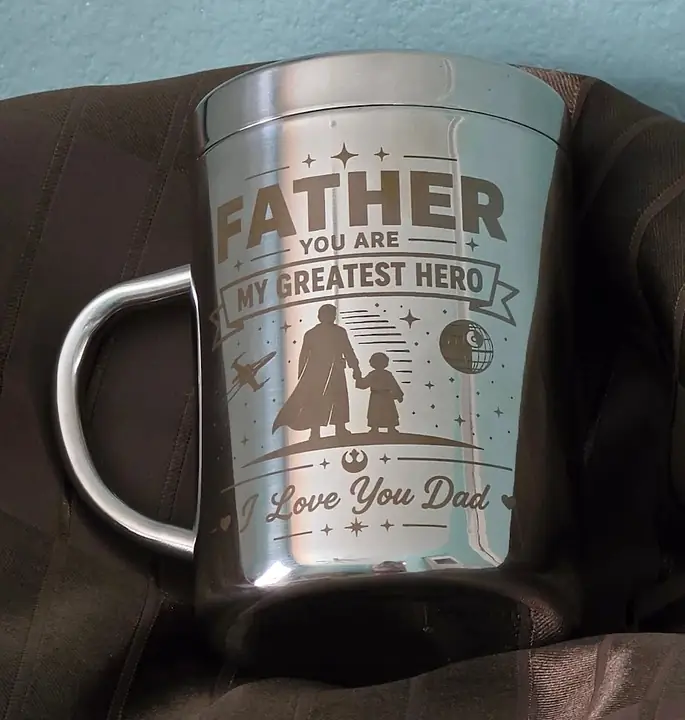 Stainless mug with an engraving for a father